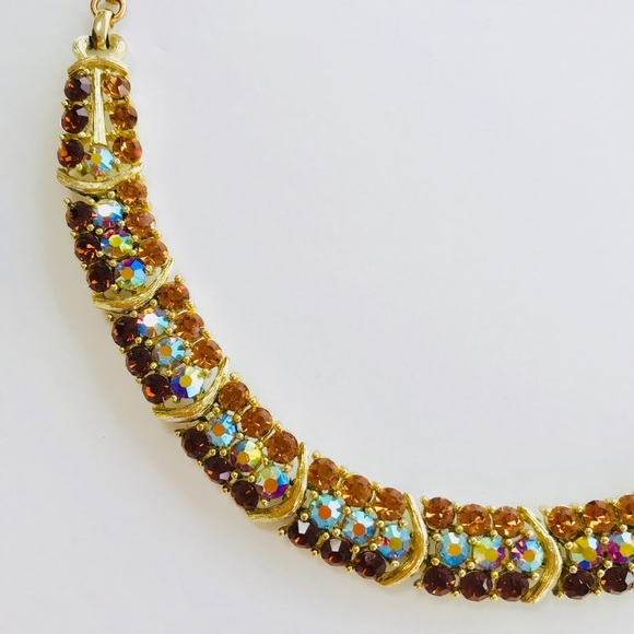 Vintage 50’s Signed Lisner Glam Crystal Rhinestone Collar Necklace 16” EUC - Picture 4 of 16